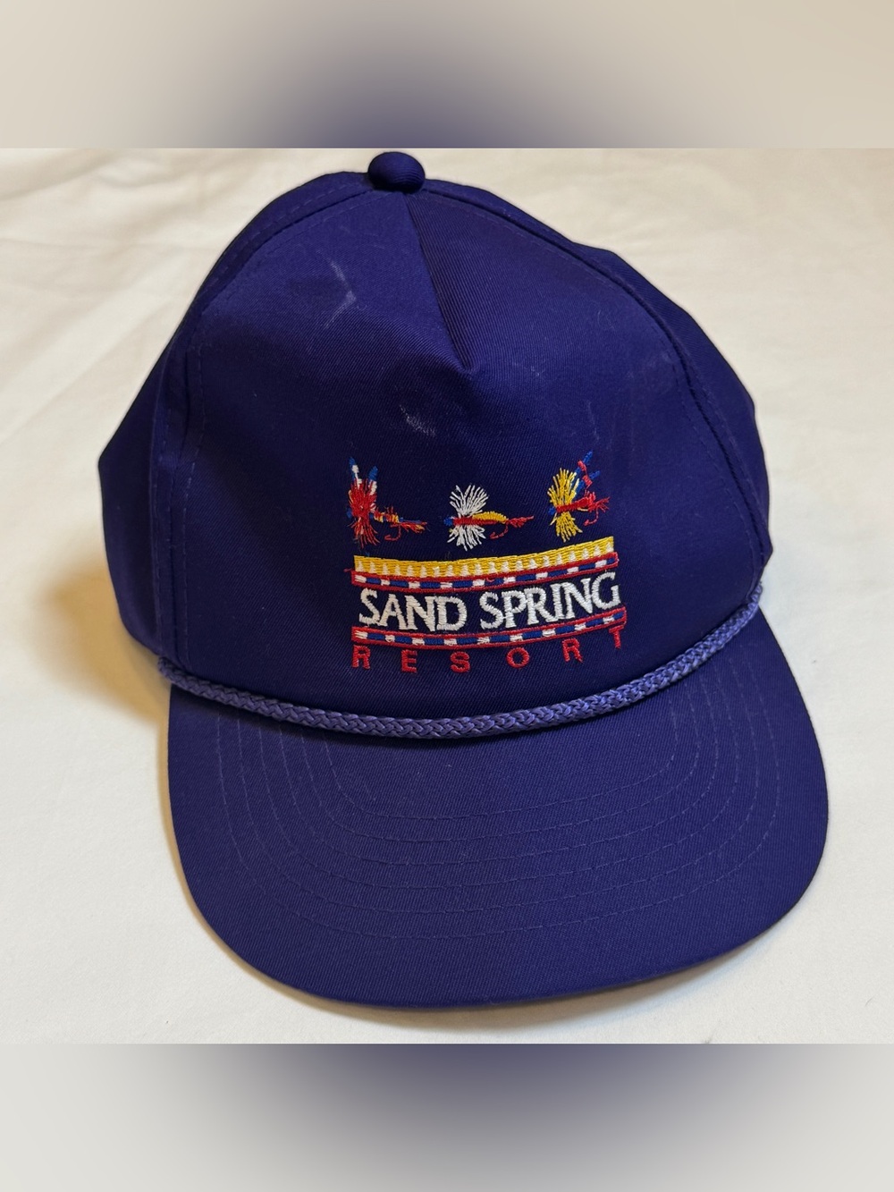 Vintage Kudzu Sand Spring Resort Fishing Fly Rope Hat Purple Snapback